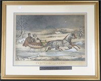 Currier & Ives litho, 20 x 27", The Road - Winter,