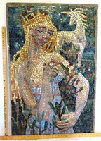 Sadie McLellan, mosaic panel of a unicorn & lady,