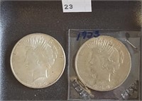 1922, 1923 Peace Dollars XF, F