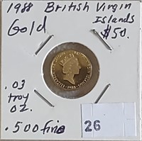 1988 British Virgin Islands $50 Gold .03 Troy Oz.