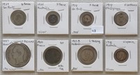 8 Silver World Coins: Britain, Australia, Mexico,