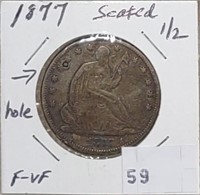 1877 Seated Half Dollar (hole) F-VF