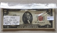 15 1953 A, B $2 Red Seal Notes ($30 face value)