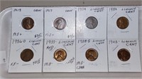 8 Nice Lincoln Cents 1913, 17, 34, 35, 36-D, 37,