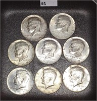8 40% Silver Kennedy Half Dollars