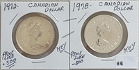 1972, 1978 Canada Silver Dollars .500 Proof-Like