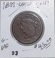 1839 Large Cent "Silly Head" G-VG