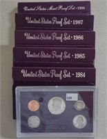U.S. Proof Sets 1984, 1985, 1986, 1987, 1988