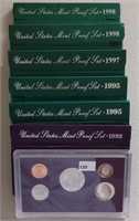 U.S. Proof Sets 1993, 1995, 1995, 1997, 1998, 1998