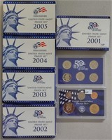 5 U.S. Proof Sets 2001, 2002, 2003, 2004, 2005