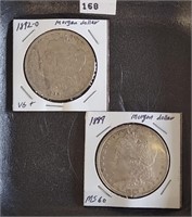 1892-O, 1889 Morgan Dollars VG+, MS60