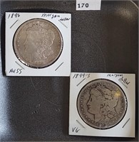 1896, 1899-S Morgan Dollars AU55, VG