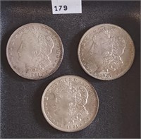 3 1921 Morgan Dollars all AU