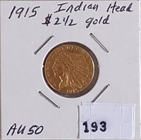 1915 $2.50 Gold Indian AU50