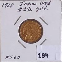 1928 $2.50 Gold Indian AU60
