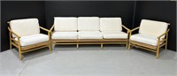Bamboo wood sofa & chair set w/ canvas cushions