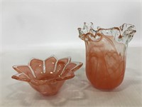 Orange swirl glass vase and candle holder