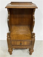 Vintage carved wood 2-tier end table w/ drawer