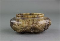 Chinese Green and Grey Jade Carved Dragon Waterpot