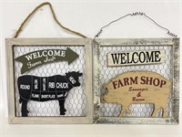 Pair of Farm Shop welcome signs to hang