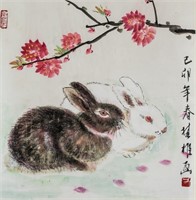 Fang Chuxiong b.1950 Chinese Watercolor Rabbits