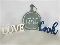 Three home decor signs about love & cooking