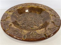 Brown glazed ceramic ashtray dish signed