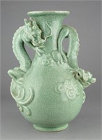 Ming Style Dragon Celadon Glazed Porcelain Vase