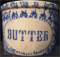 Antique Spongeware Butter Crock