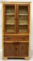 Vintage oak stenciled kitchen cabinet