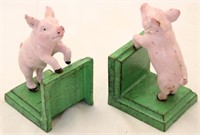 Pair cast iron pig bookends