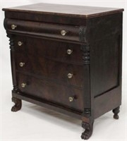 Period carved Empire 4 drawer chest on paw feet