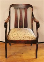 Antique Slat Back Padded Arm Side Chair
