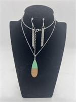 Silver with Wood Pendant Necklace set