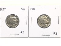 Pair of Vintage Buffalo Nickel coins graded