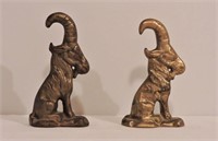 2 Vintage Figural Bottle Openers - Brass Rams