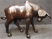 Large Charging Bull Leather Wrapped Statue