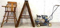 Antique Stroller, High Chair & Wooden Ladder