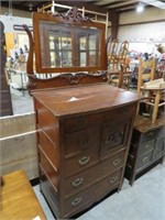 ANTIQUE TIGER OAK (5) DRAWER (1) DOOR CHEST