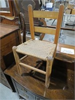 CHILD'S PRIMITIVE WOVEN SEAT LADDER BACK CHAIR