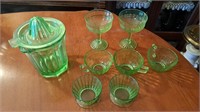 Green depression glass, juicer, Coffee's, 2