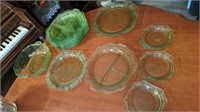 Green depression glass, octagon  Shaped, 8
