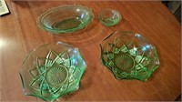 Green depression glass, 2  8" bowls, 1 8" oval, 1