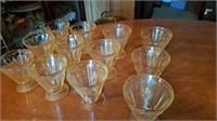 12 small Amber depression glass parfaits