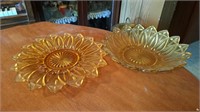 Amber glass bowl and serving platter,