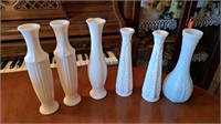 Milk glass vases, tallest is approximately 12