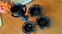 Onyx vase, bowl, and candle holders