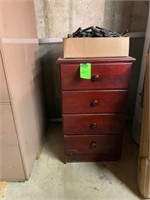 4 Drawer Wood Cabinet & Misc Contents