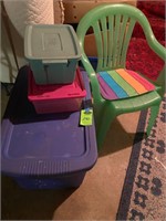 Lot of Plastic Totes & Lawn Chair
