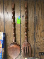 Large Wood Wall Hanging Spoon & Fork